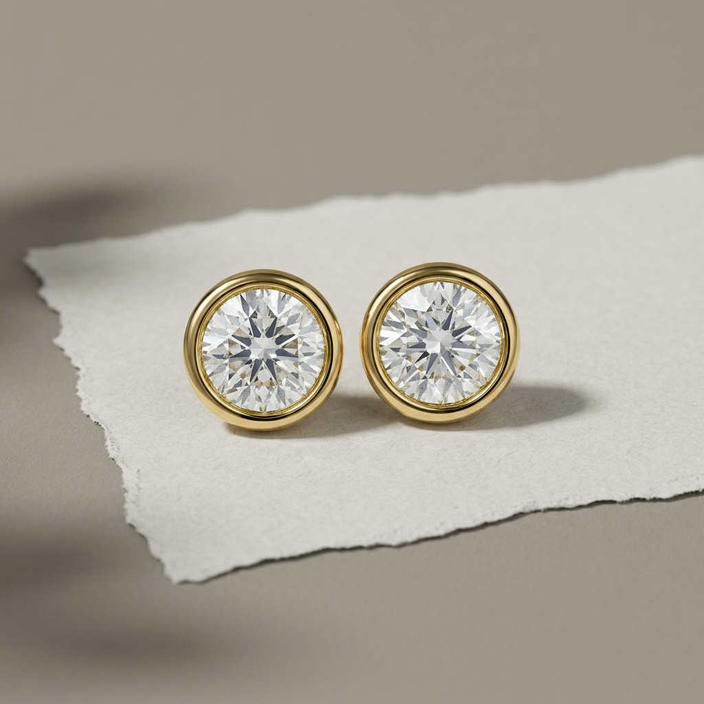 Classic 2.00ctw round-cut lab grown diamond bezel-set stud earrings, a timeless classic for everyday elegance