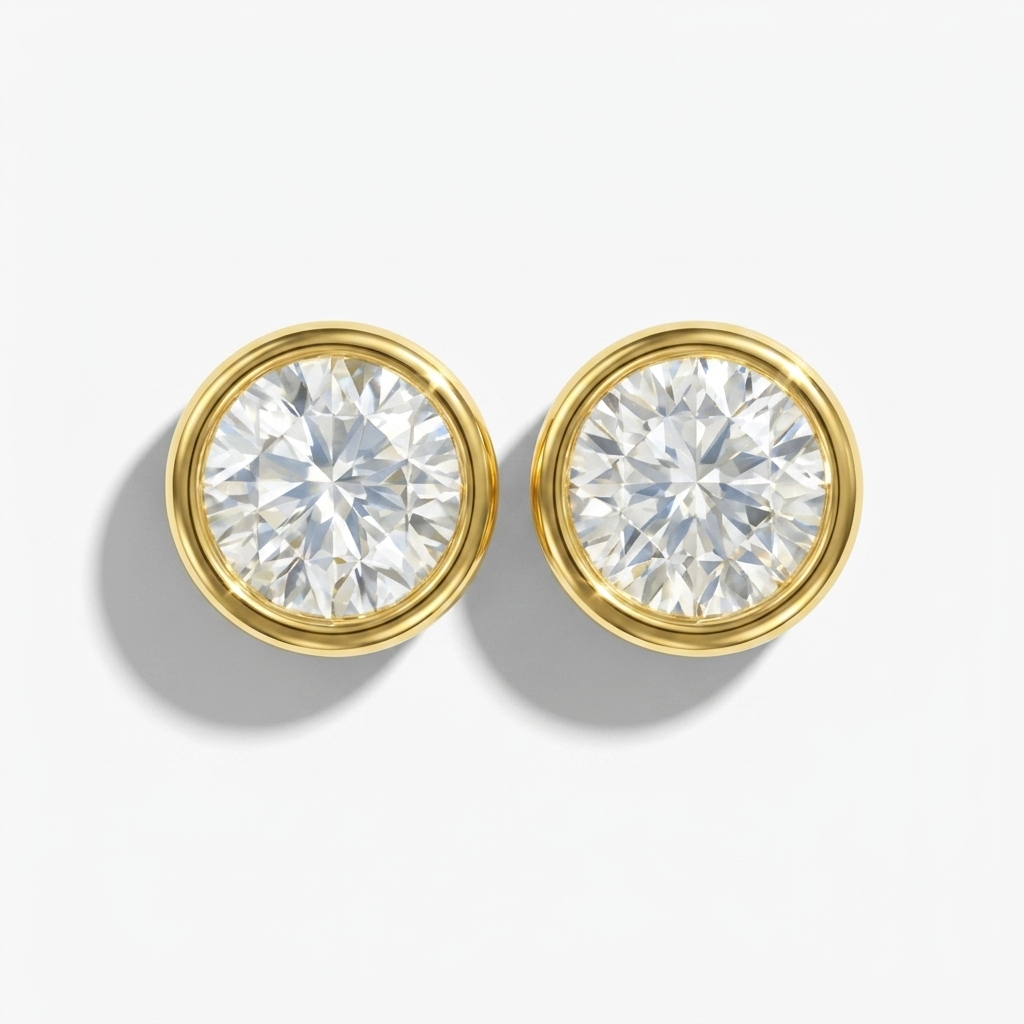 Classic 2.00ctw round-cut lab grown diamond bezel-set stud earrings, a timeless classic for everyday elegance