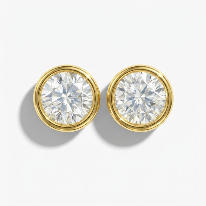 Classic 2.00ctw round-cut lab grown diamond bezel-set stud earrings, a timeless classic for everyday elegance