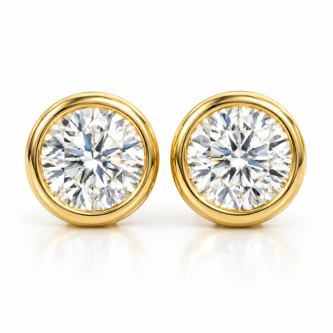 2.00ctw Round Diamond Lab Grown Bezel Set Stud Earrings