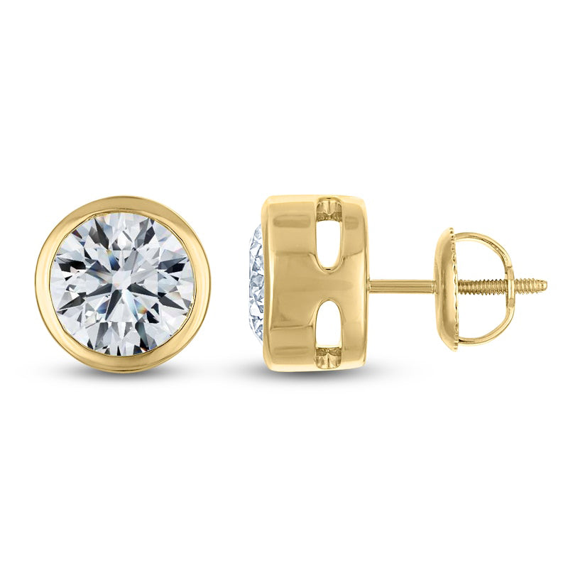 2.00ctw Round Diamond Lab Grown Bezel Set Stud Earrings