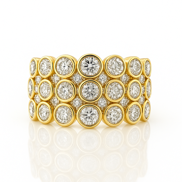 Round Diamond Bezel Multi-Row Ring