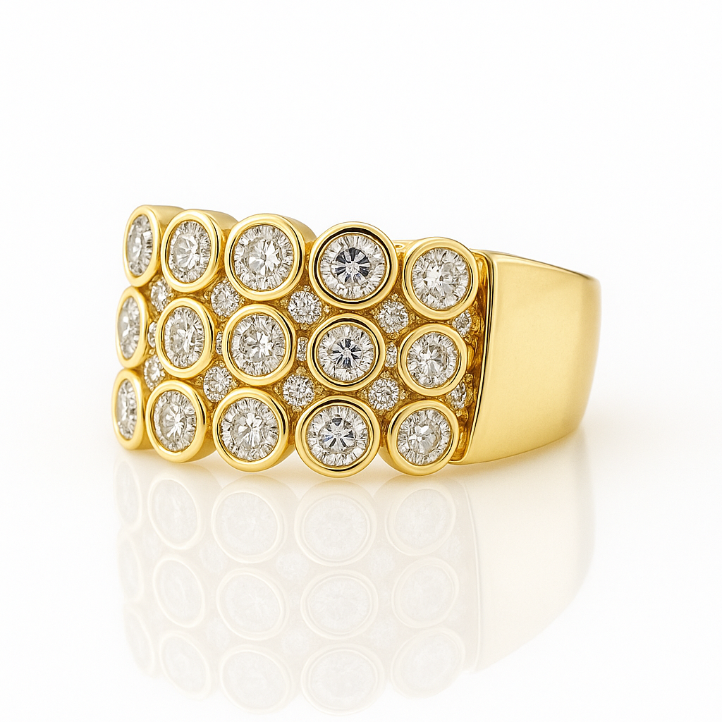Round Diamond Bezel Multi-Row Ring