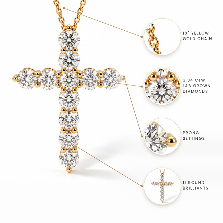 3.34ctw Diamond Lab Grown Cross Gold Necklace