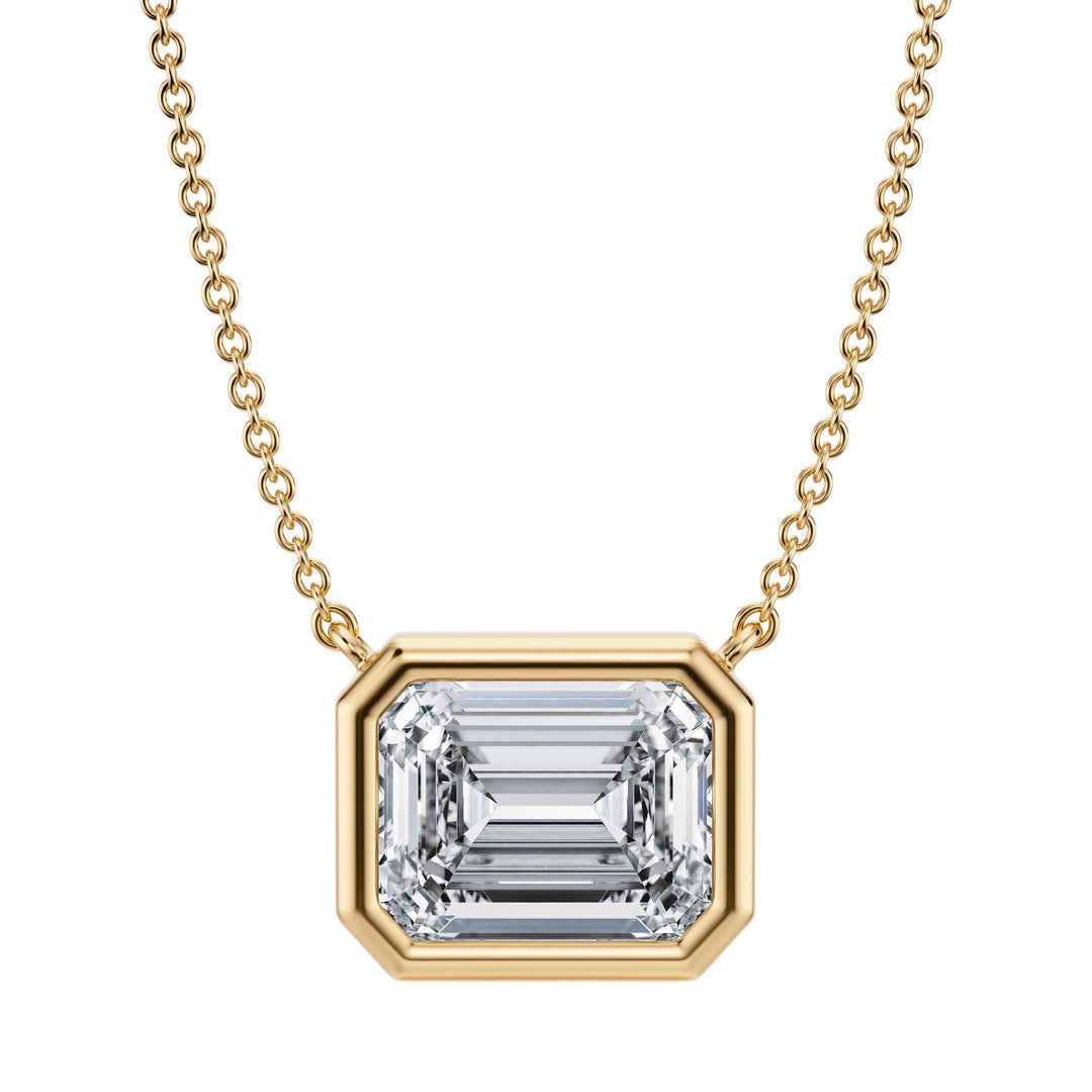Emerald Cut Lab Grown Diamond Bezel Set Necklace