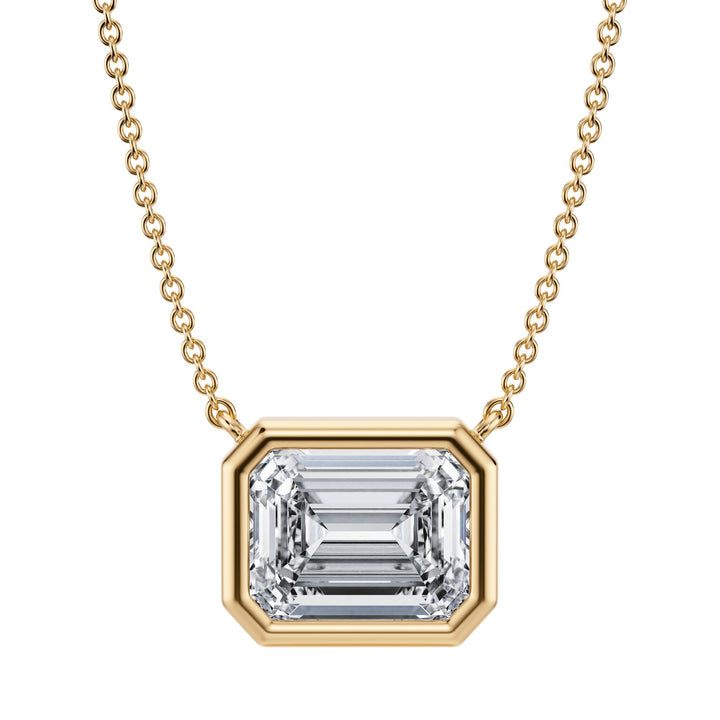 Emerald Cut Lab Grown Diamond Bezel Set Necklace