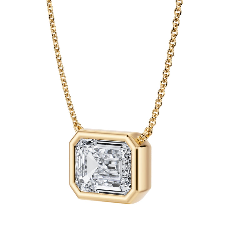 Emerald Cut Lab Grown Diamond Bezel Set Necklace