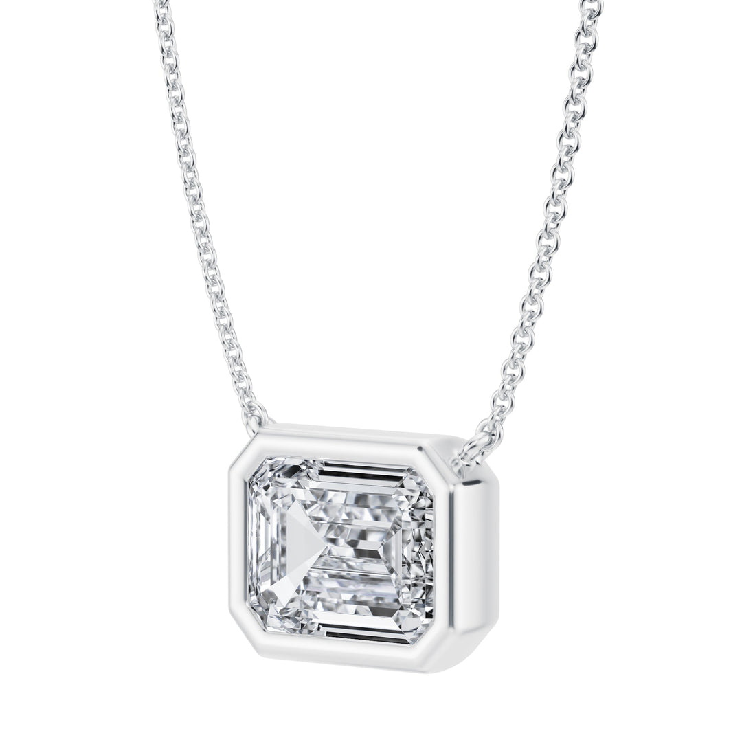 Emerald Cut Lab Grown Diamond Bezel Set Necklace