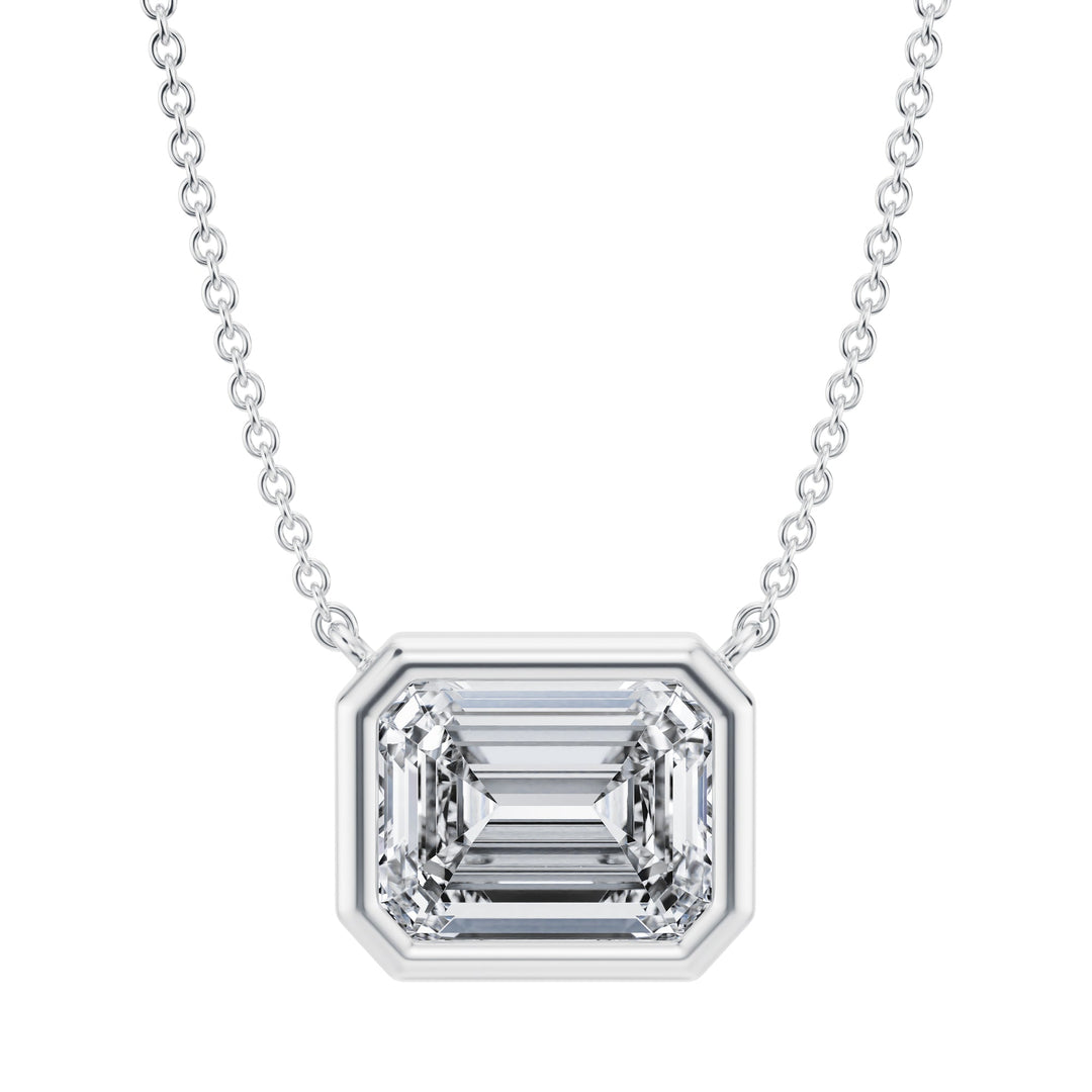 Emerald Cut Lab Grown Diamond Bezel Set Necklace