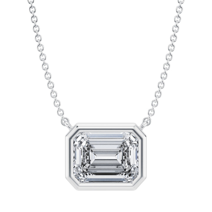 Emerald Cut Lab Grown Diamond Bezel Set Necklace