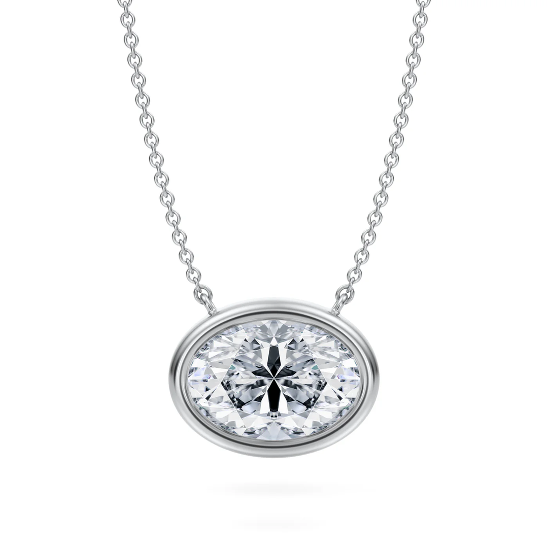 Oval Cut Lab Grown Diamond Bezel Set Necklace