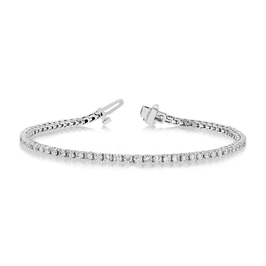 Elegant 2.85ctw round-cut diamond bracelet in 14kt white gold, featuring a timeless design with brilliant diamonds for a sophisticated and luxurious look.