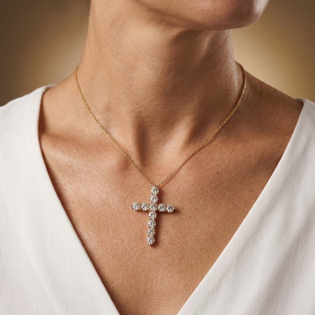 3.34ctw Diamond Lab Grown Cross Gold Necklace