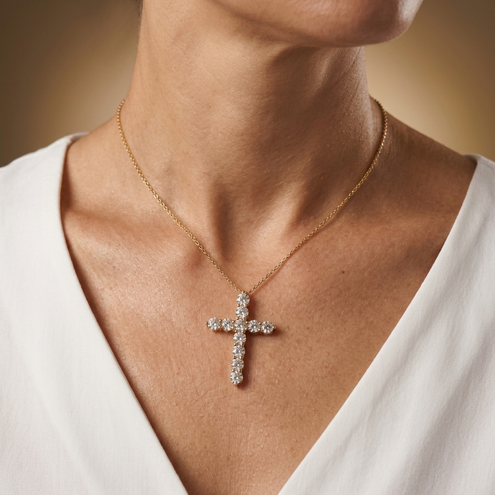 3.34ctw Diamond Lab Grown Cross Gold Necklace