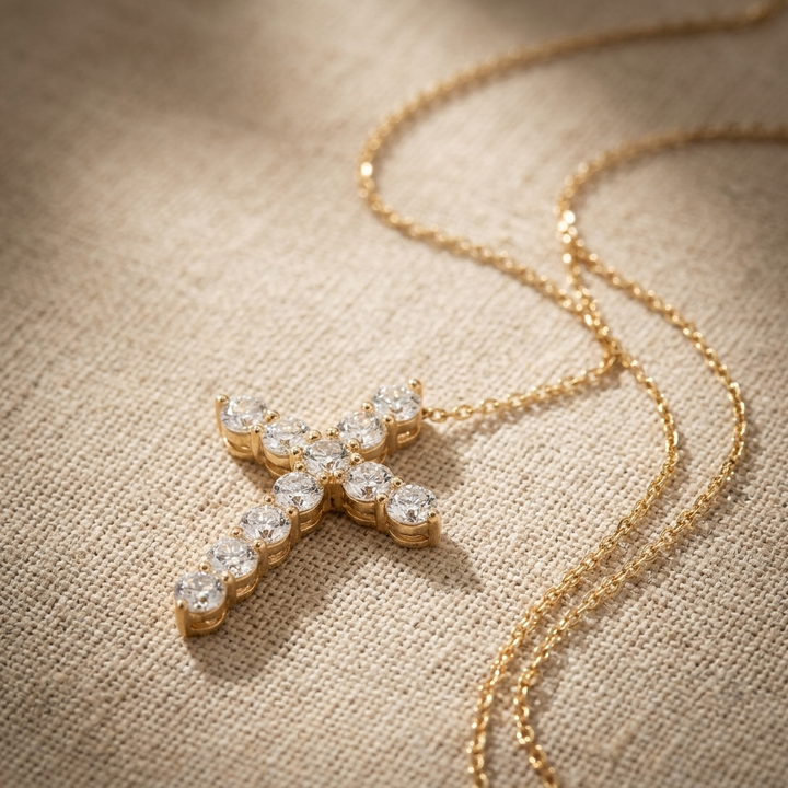 3.34ctw Diamond Lab Grown Cross Gold Necklace
