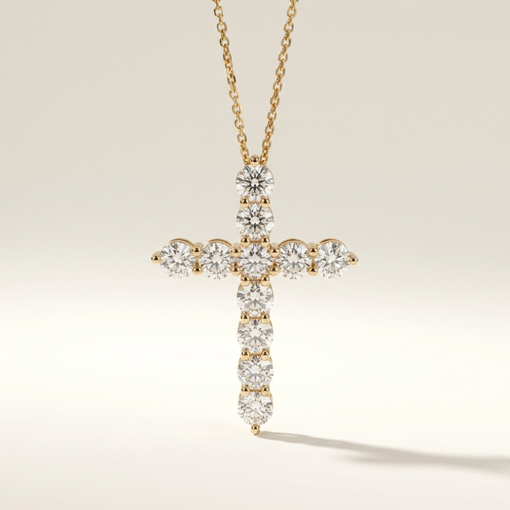 3.34ctw Diamond Lab Grown Cross Gold Necklace