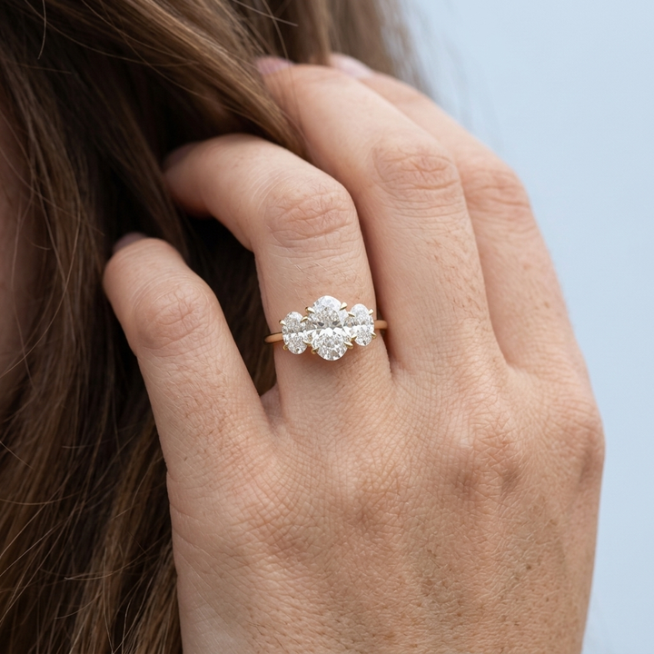 Three stone oval diamond engagement ring, additional view