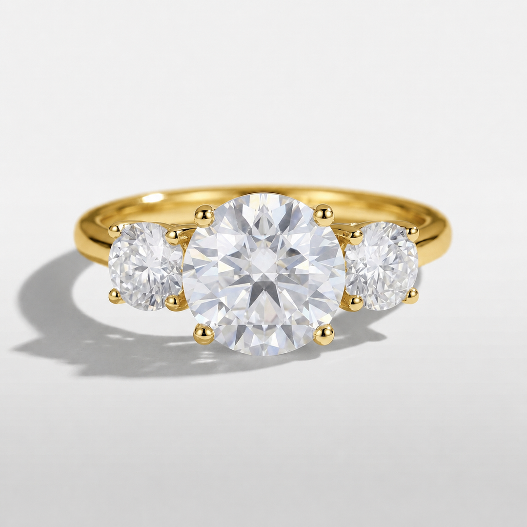 Three stone round diamond engagement ring, alternate view