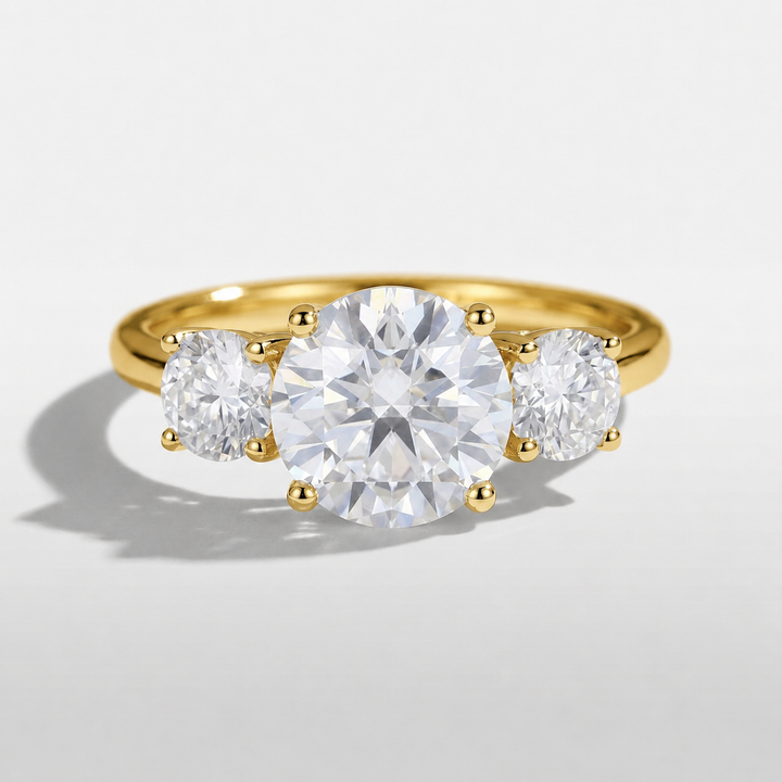 Three stone round diamond engagement ring, alternate view