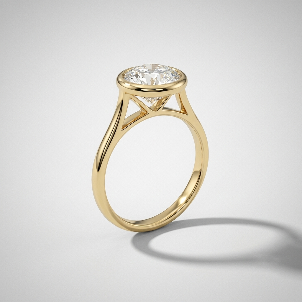 3.00cts Round Lab Grown Bezel Set Yellow Gold Ring