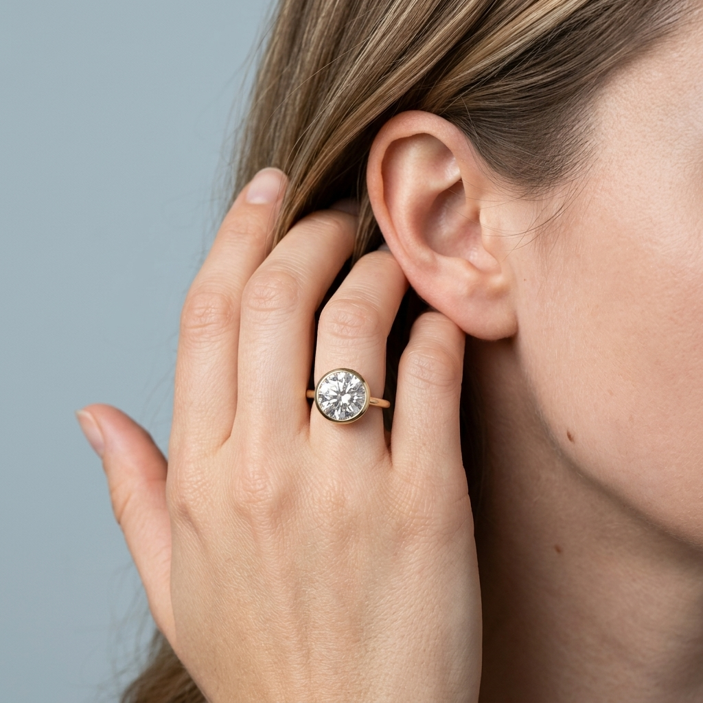 3.00cts Round Lab Grown Bezel Set Yellow Gold Ring