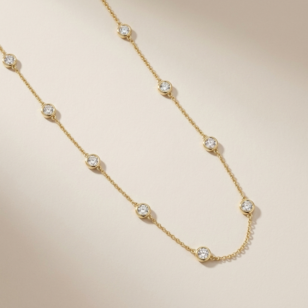 Diamond Bezel Set Station Necklace