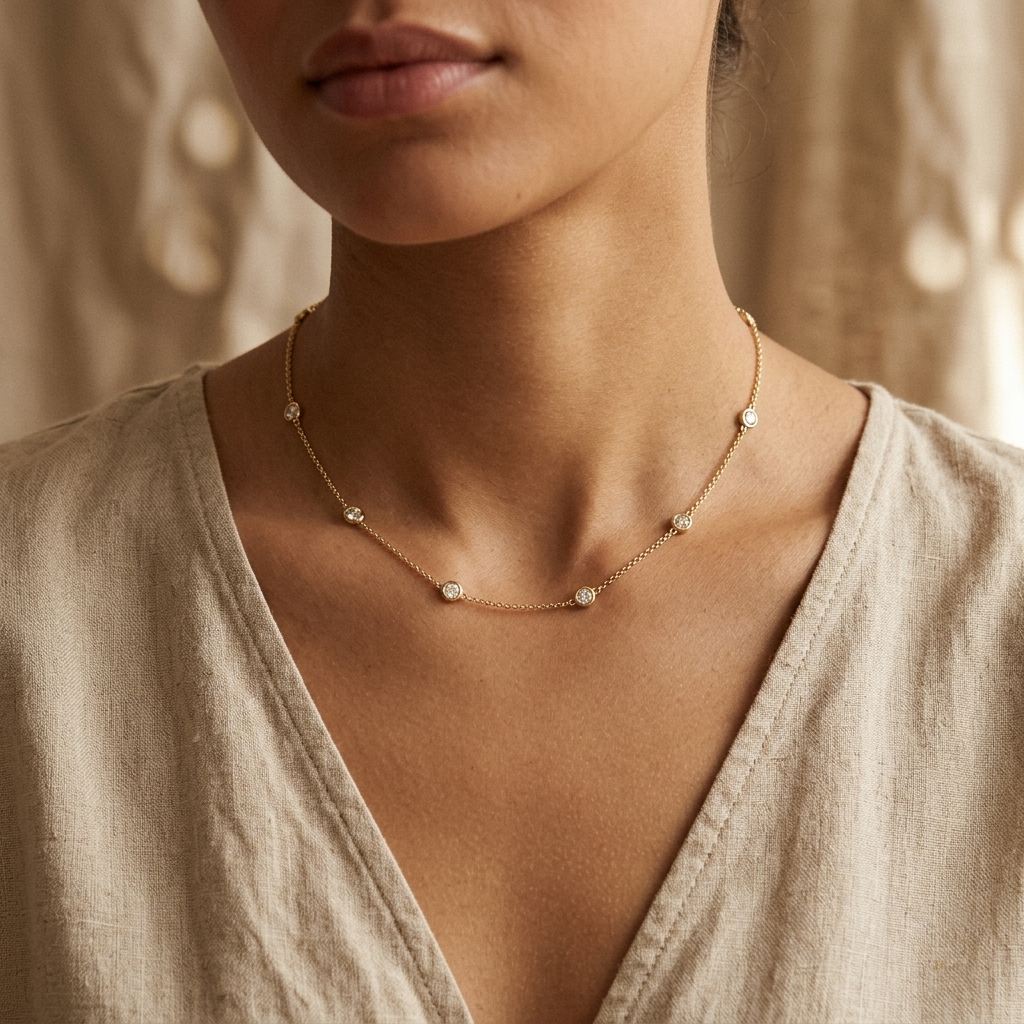 Diamond Bezel Set Station Necklace