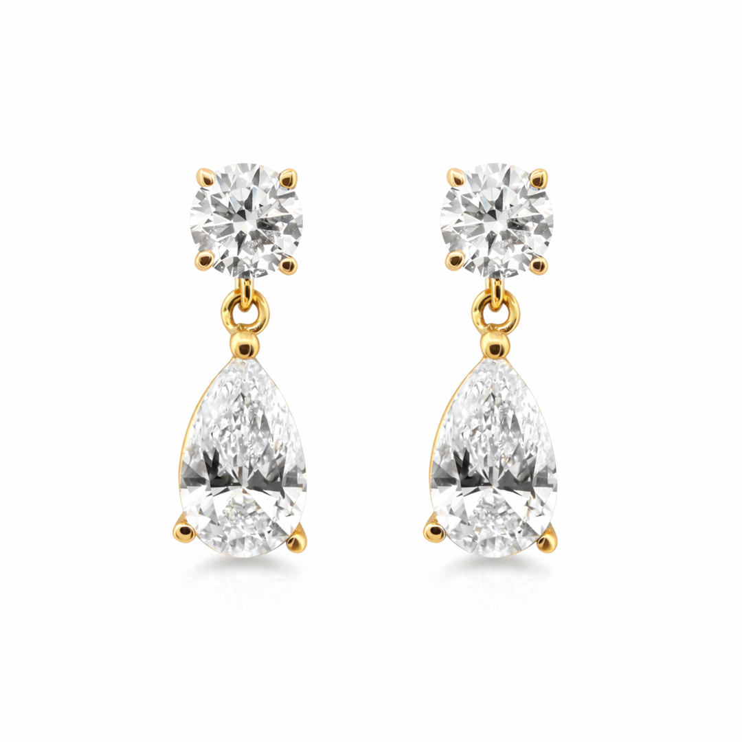 3.00ctw Round & Pear Shape Diamond Drop Earrings