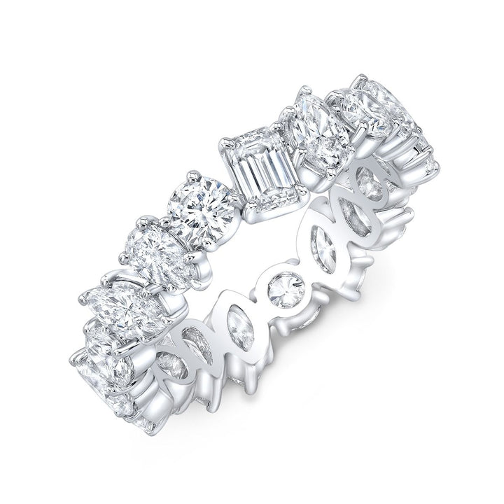 Unique eternity band featuring a mix of diamond shapes in an elegant, continuous design, creating a stunning blend of brilliance and sophistication.