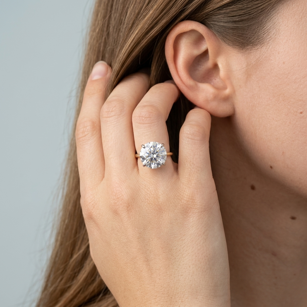 4.10cts Round Lab Grown 14kt Gold Solitaire Ring