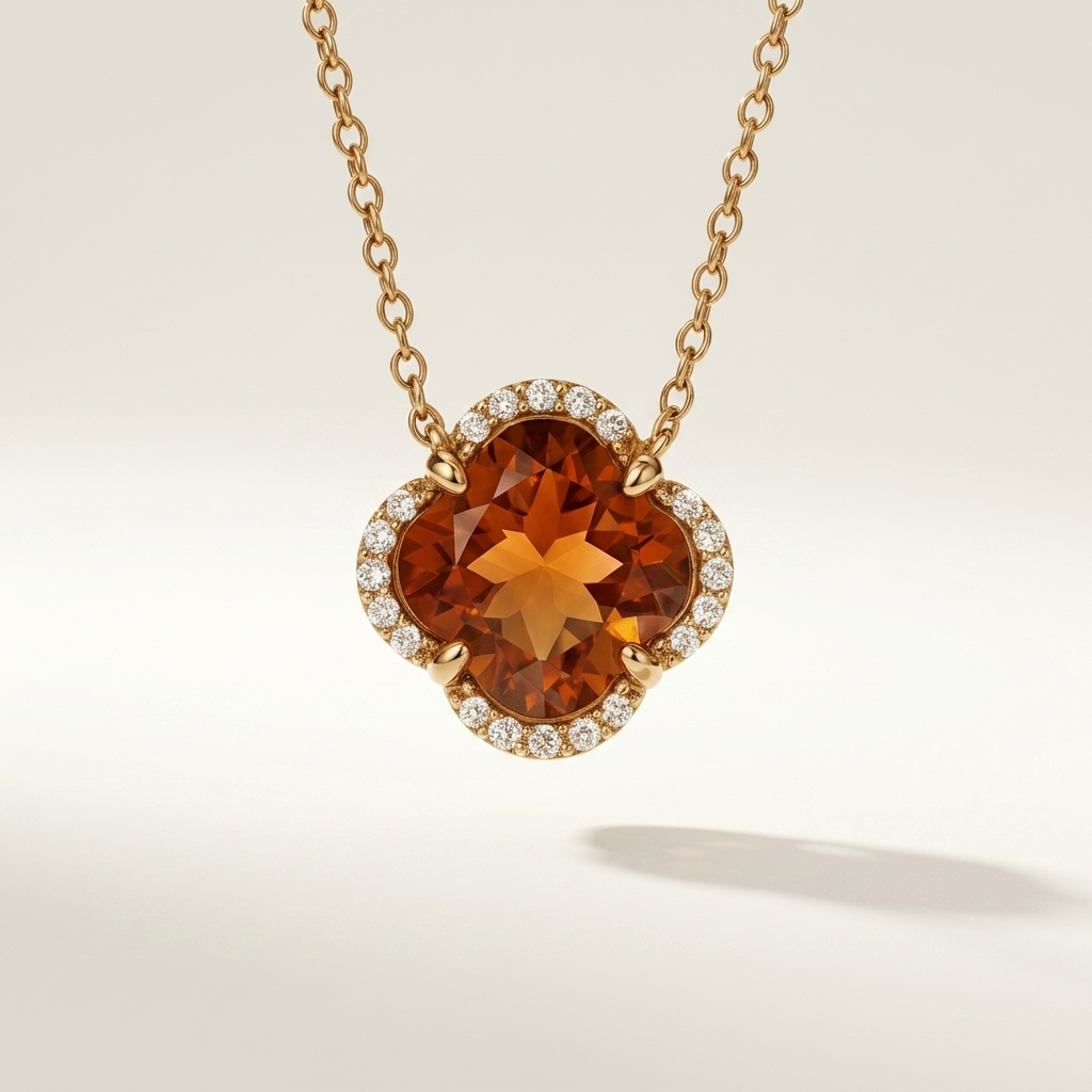 Citrine & Diamond Halo Necklace
