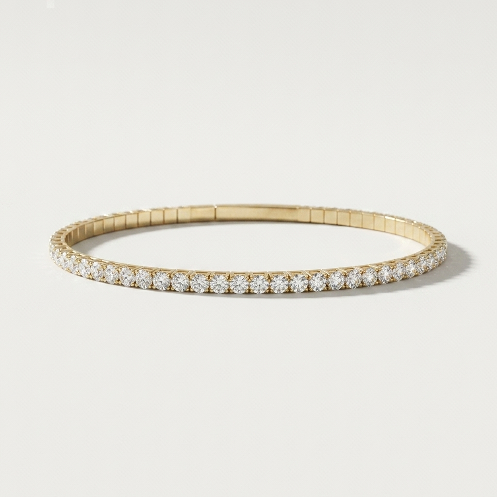 2.40ctw Diamond Flexible Yellow Gold Bangle