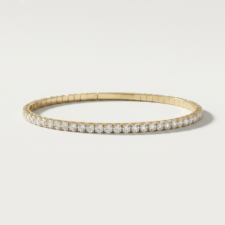 2.40ctw Diamond Flexible Yellow Gold Bangle