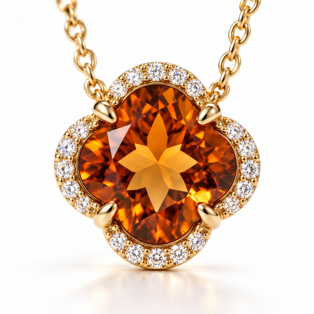 Citrine & Diamond Halo Necklace