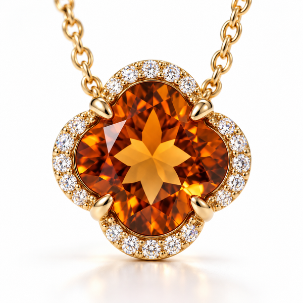 Citrine & Diamond Halo Necklace