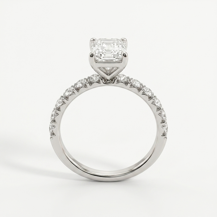 4.00ctw Emerald Cut Lab Grown Diamond Accented White Gold Ring