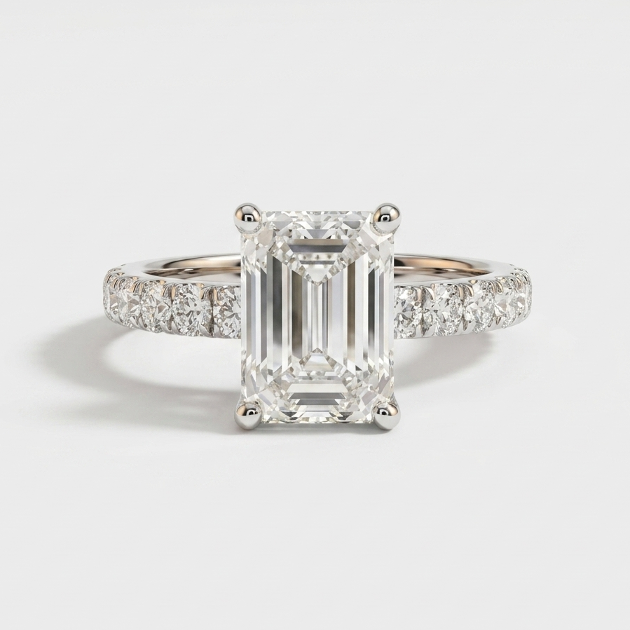 4.00ctw Emerald Cut Lab Grown Diamond Accented White Gold Ring