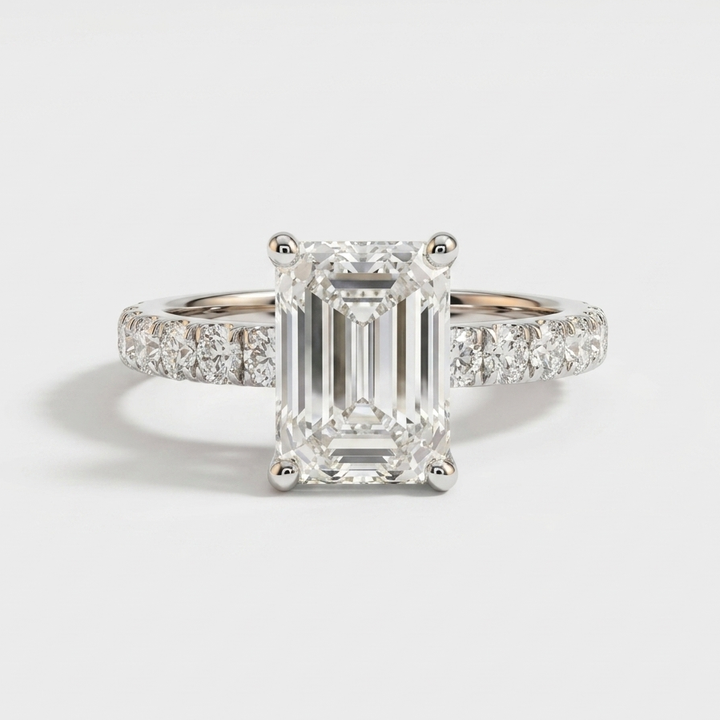 4.00ctw Emerald Cut Lab Grown Diamond Accented White Gold Ring
