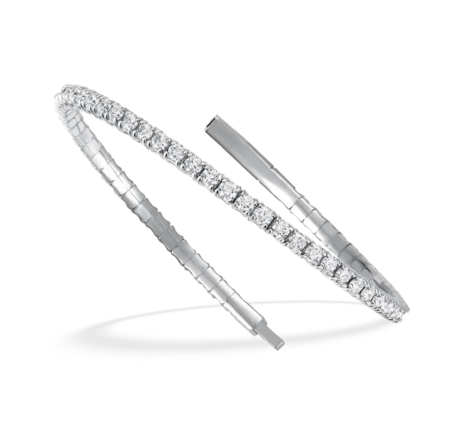 "Stunning 5.00ctw diamond flexible bangle with a sleek, adjustable design, adorned with brilliant round-cut diamonds that offer a sparkling, luxurious look, perfect for day-to-night elegance.