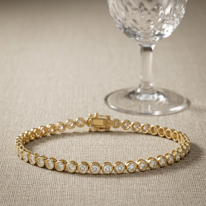 Luxurious 5.25ctw round-cut lab grown diamond bezel-set bracelet, a dazzling statement of luxury and refinement
