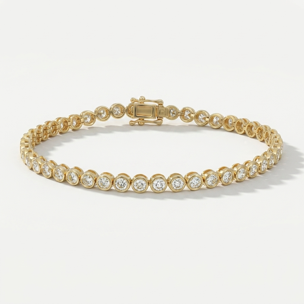 Luxurious 5.25ctw round-cut lab grown diamond bezel-set bracelet, a dazzling statement of luxury and refinement