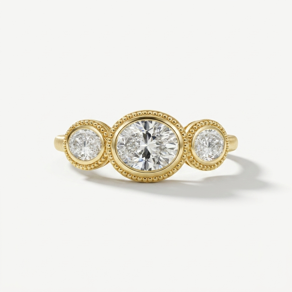 3 Oval Diamond Bezel Set Band