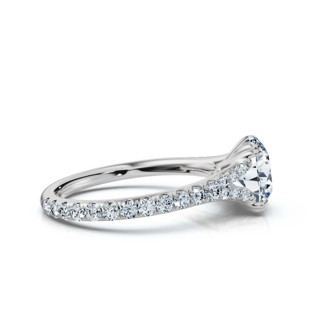 Elegant accented round split ring featuring a brilliant round-cut center diamond, enhanced by sparkling accent stones and a gracefully split band for a sophisticated look.