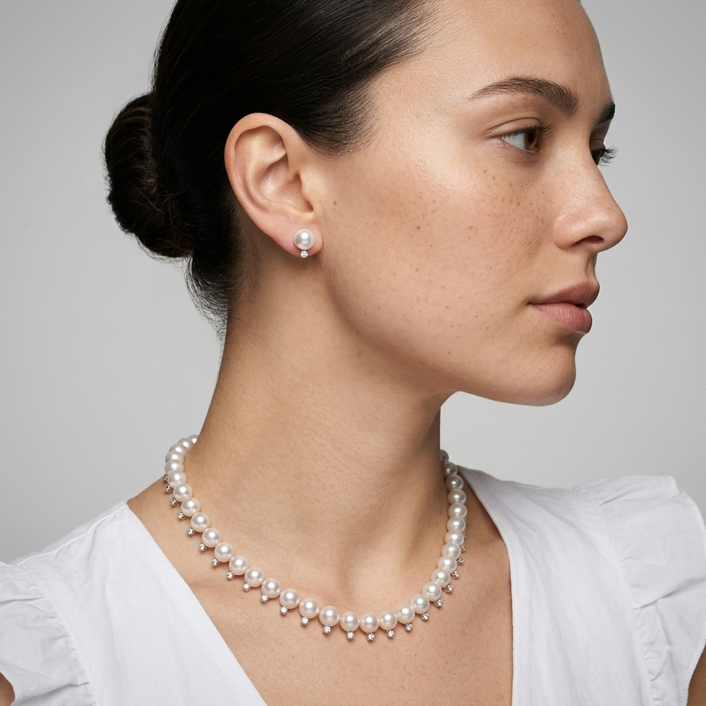 8mm Akoya Pearl & Diamond Earring