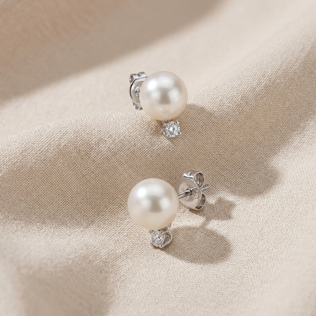 8mm Akoya Pearl & Diamond Earring