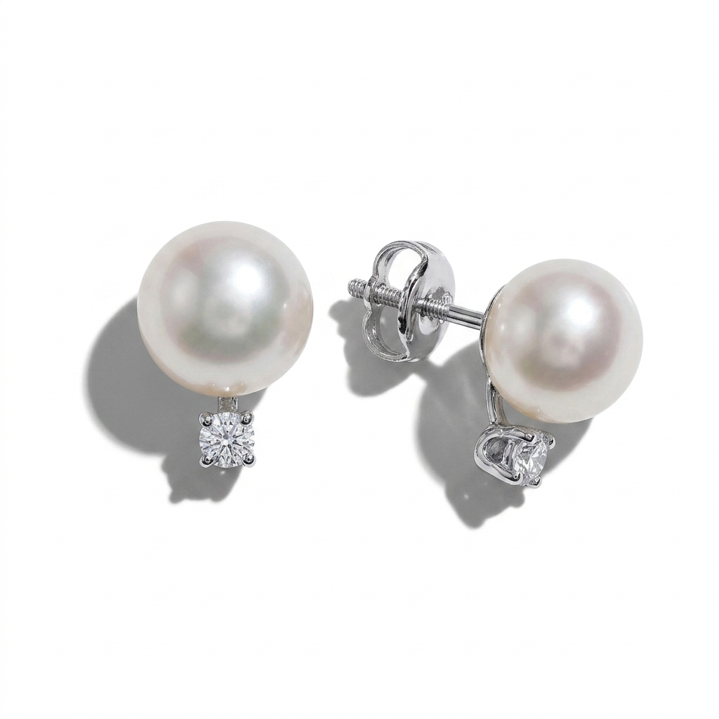 8mm Akoya Pearl & Diamond Earring