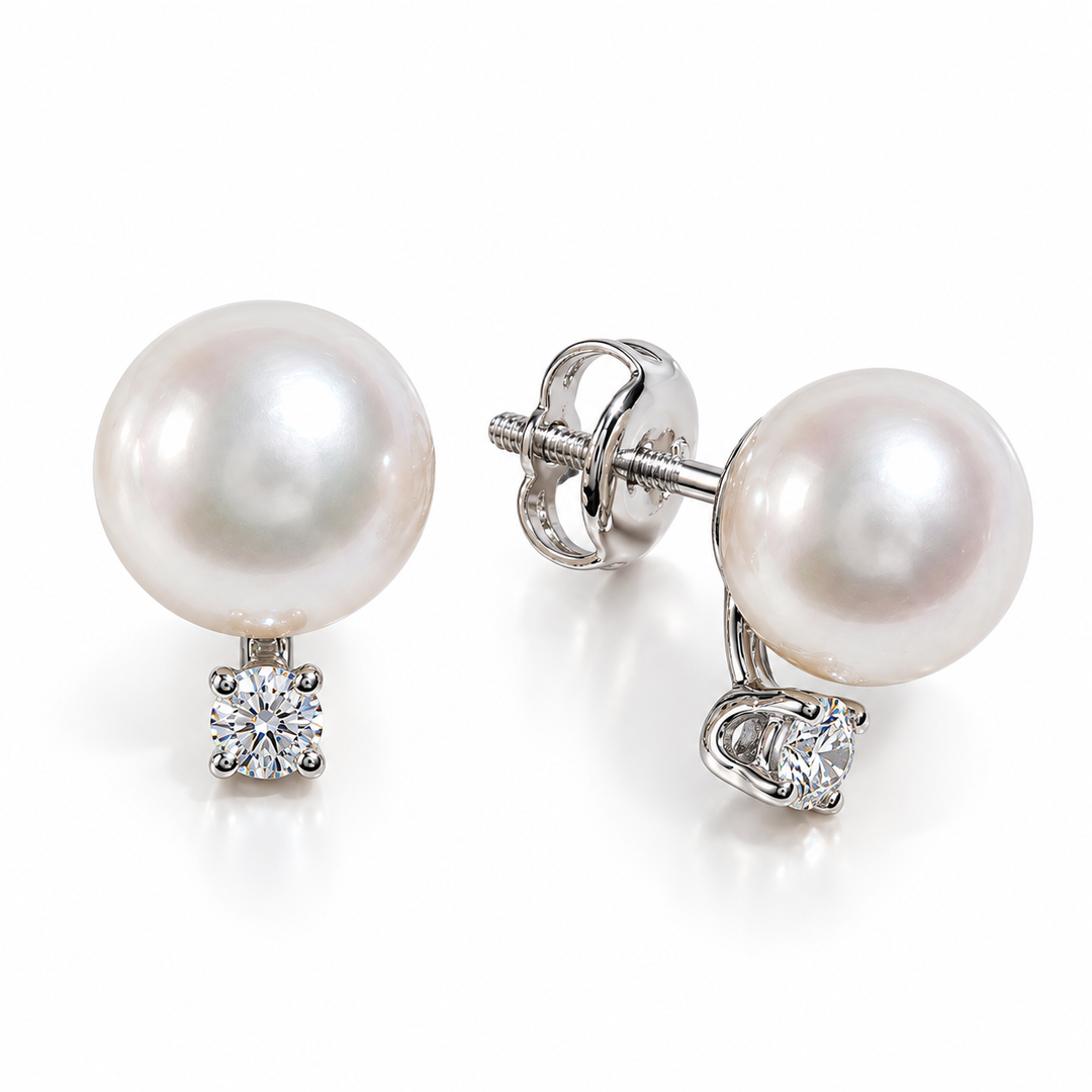 8mm Akoya Pearl & Diamond Earring