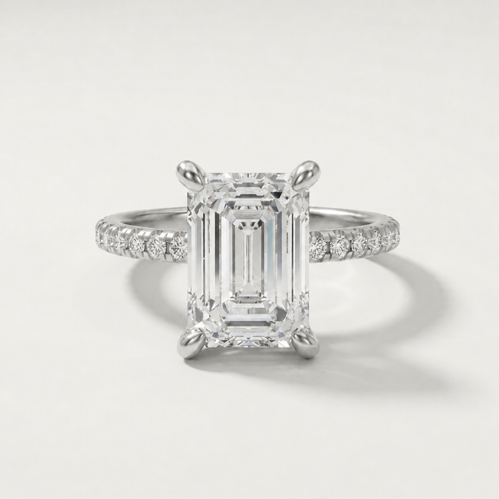 Accented emerald cut diamond engagement ring, alternate view