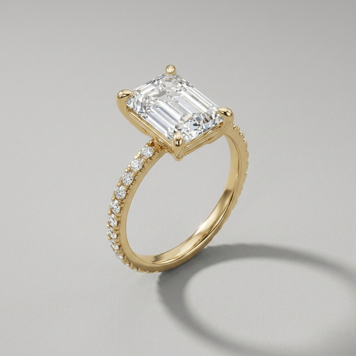 Accented emerald cut diamond engagement ring, additional view