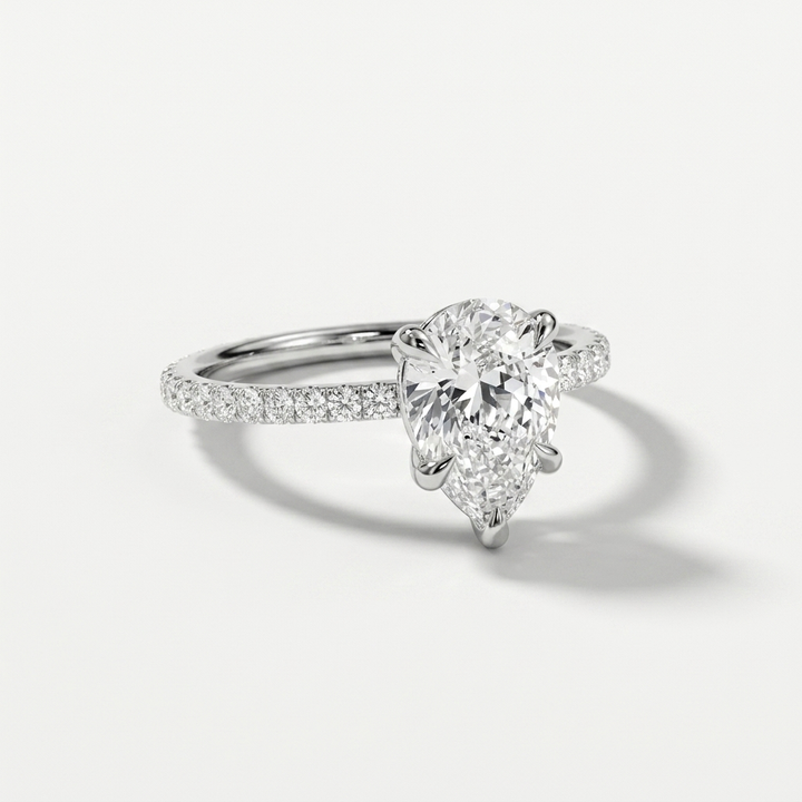 Accented pear diamond engagement ring, detail view